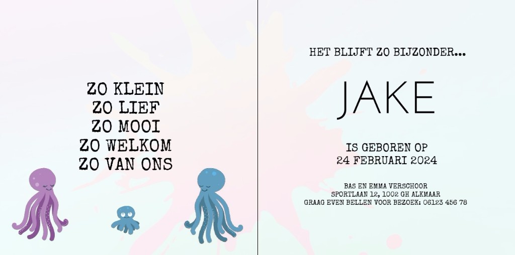 Gevouwen kaart "Octopusmoeder met baby" Gevouwen kaart "Octopusmoeder met baby"