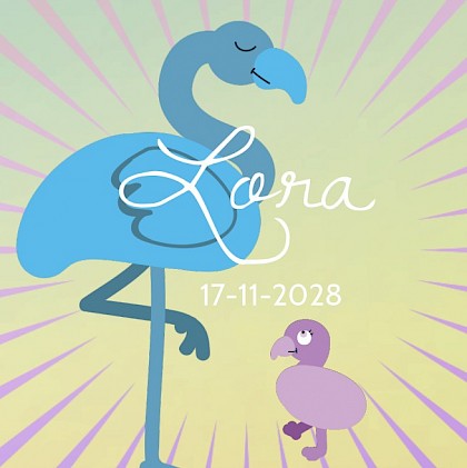 Gevouwen kaart "Flamingobaby paars"