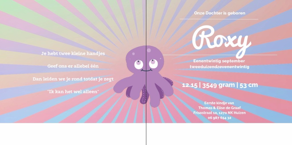 Gevouwen kaart "Octopus met baby"