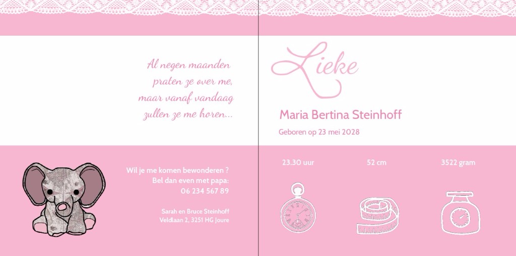 Gevouwen kaart "Olifant met rozen" Gevouwen kaart "Olifant met rozen"