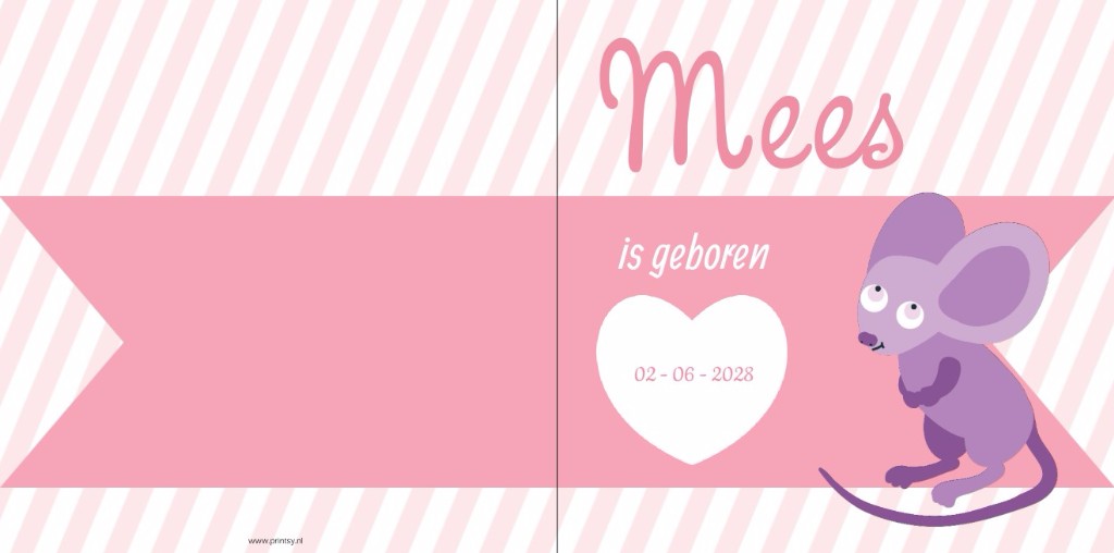 Gevouwen kaart met muis en hartje Gevouwen kaart met muis en hartje