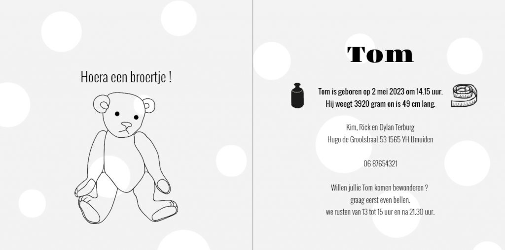 Gevouwen kaart "Teddybeer" Gevouwen kaart "Teddybeer"