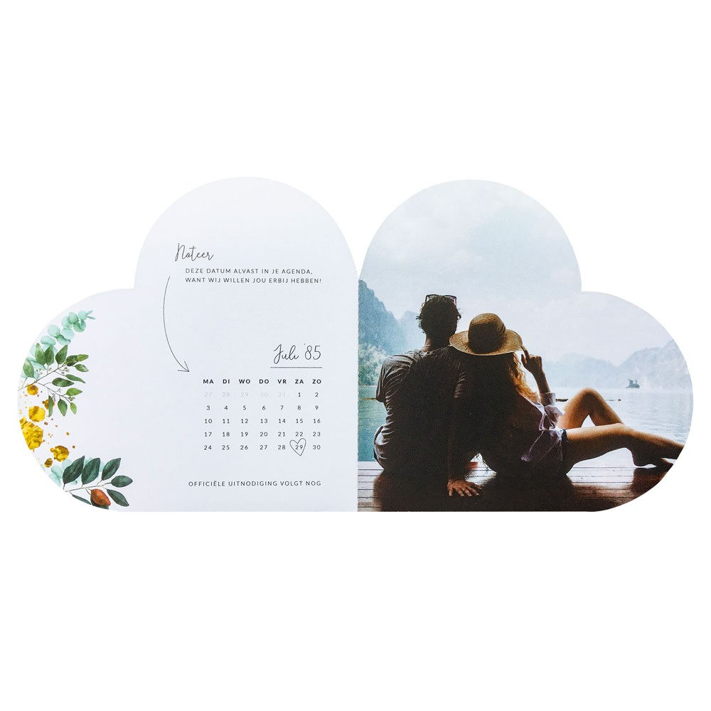 Romantische blauwe hartvormige botanica save the date kaart Romantische blauwe hartvormige botanica save the date kaart