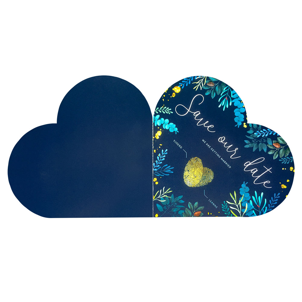 Romantische blauwe hartvormige botanica save the date kaart Romantische blauwe hartvormige botanica save the date kaart