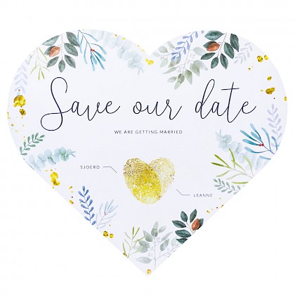 Romantische hartvormige botanica save the date kaart