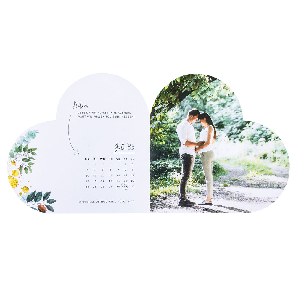 Romantische hartvormige botanica save the date kaart Romantische hartvormige botanica save the date kaart