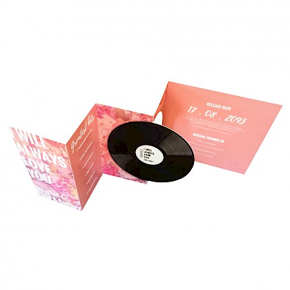 Roze trouwkaart met LP Roze trouwkaart met LP