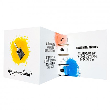 Drieluik verhuisbericht "Verfkwast geel" Drieluik verhuisbericht "Verfkwast geel"