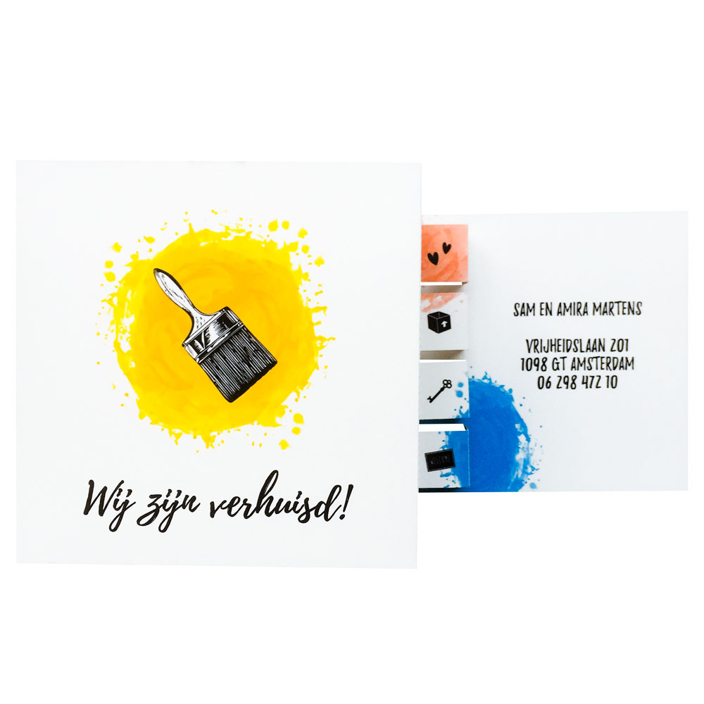 Drieluik verhuisbericht "Verfkwast geel" Drieluik verhuisbericht "Verfkwast geel"