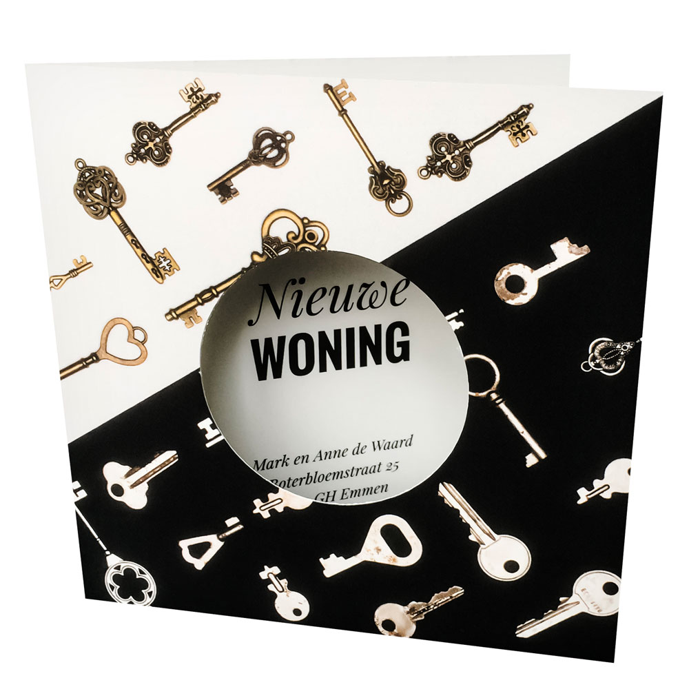 Dubbele kaart met kijkgat en sleutels Dubbele kaart met kijkgat en sleutels