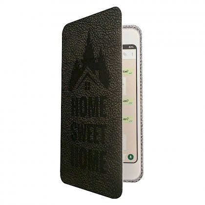 Gestanst geboortekaartje "Smartphone lederlook grijs"