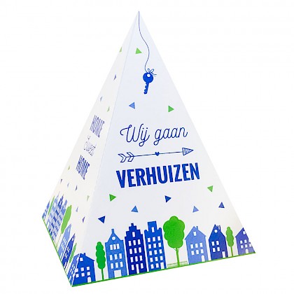 Gestanst verhuiskaartje "Tipi tent blauwe huisjes"