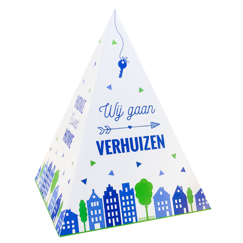 Gestanst verhuiskaartje "Tipi tent blauwe huisjes" Gestanst verhuiskaartje "Tipi tent blauwe huisjes"
