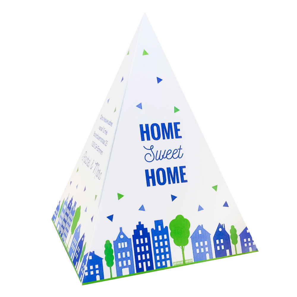 Gestanst verhuiskaartje "Tipi tent blauwe huisjes" Gestanst verhuiskaartje "Tipi tent blauwe huisjes"