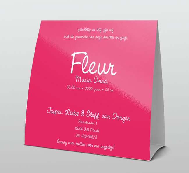 Fel roze geboortekaartje voor een meisje Fel roze geboortekaartje voor een meisje