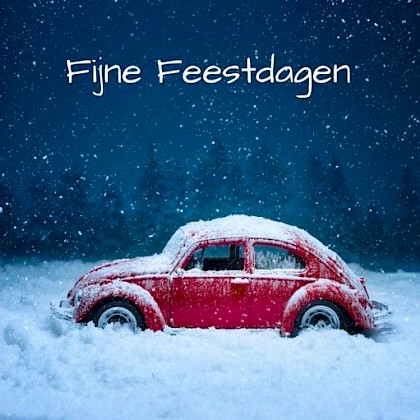 Gevouwen kerstkaart "Rode auto"