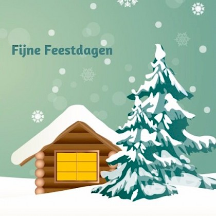 Gevouwen kerstkaart "Blokhut in de sneeuw"