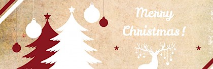 Kerstbanner met bomen kerstballen en rendier