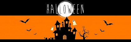 Halloween banner met griezelhuis en spookjes