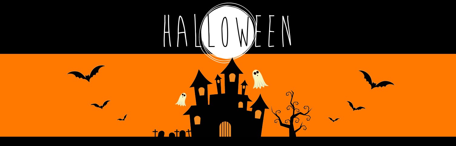 Halloween banner met griezelhuis en spookjes Halloween banner met griezelhuis en spookjes