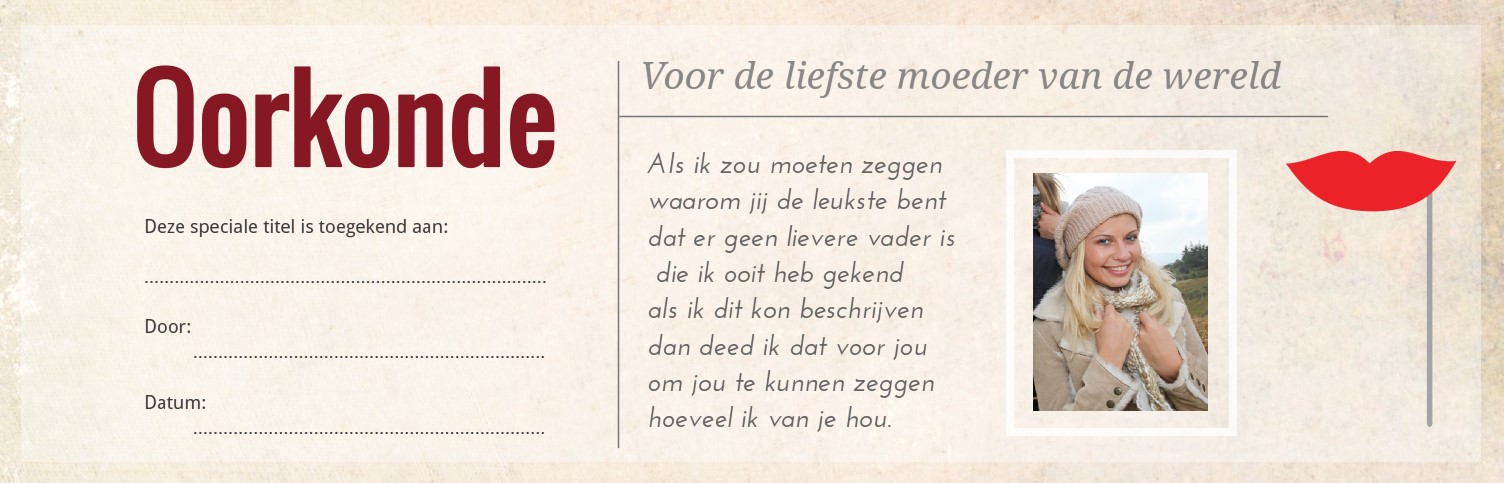 Moederdag banner met een foto in de vorm van een oorkonde Moederdag banner met een foto in de vorm van een oorkonde