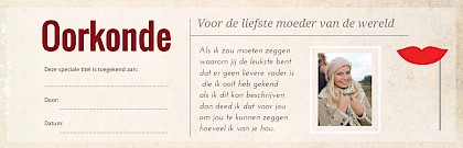 Moederdag banner met een foto in de vorm van een oorkonde