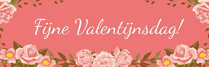 Valentijnsbanner me bloemen op roze achtergrond