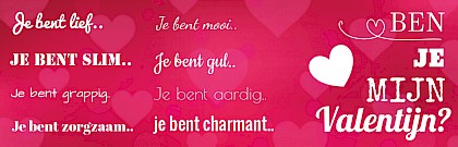 Valentijs banner met teksten op rozen achtergrond