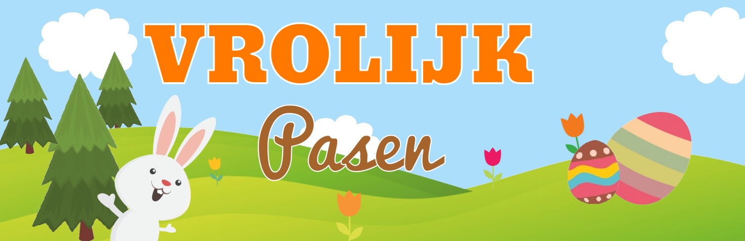 Banner pasen met paashaas, paaseiren op heuvels Banner pasen met paashaas, paaseiren op heuvels