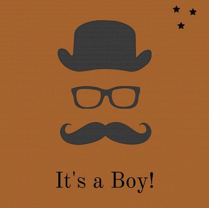 Kaartje voor een jongen met snor en bolhoed