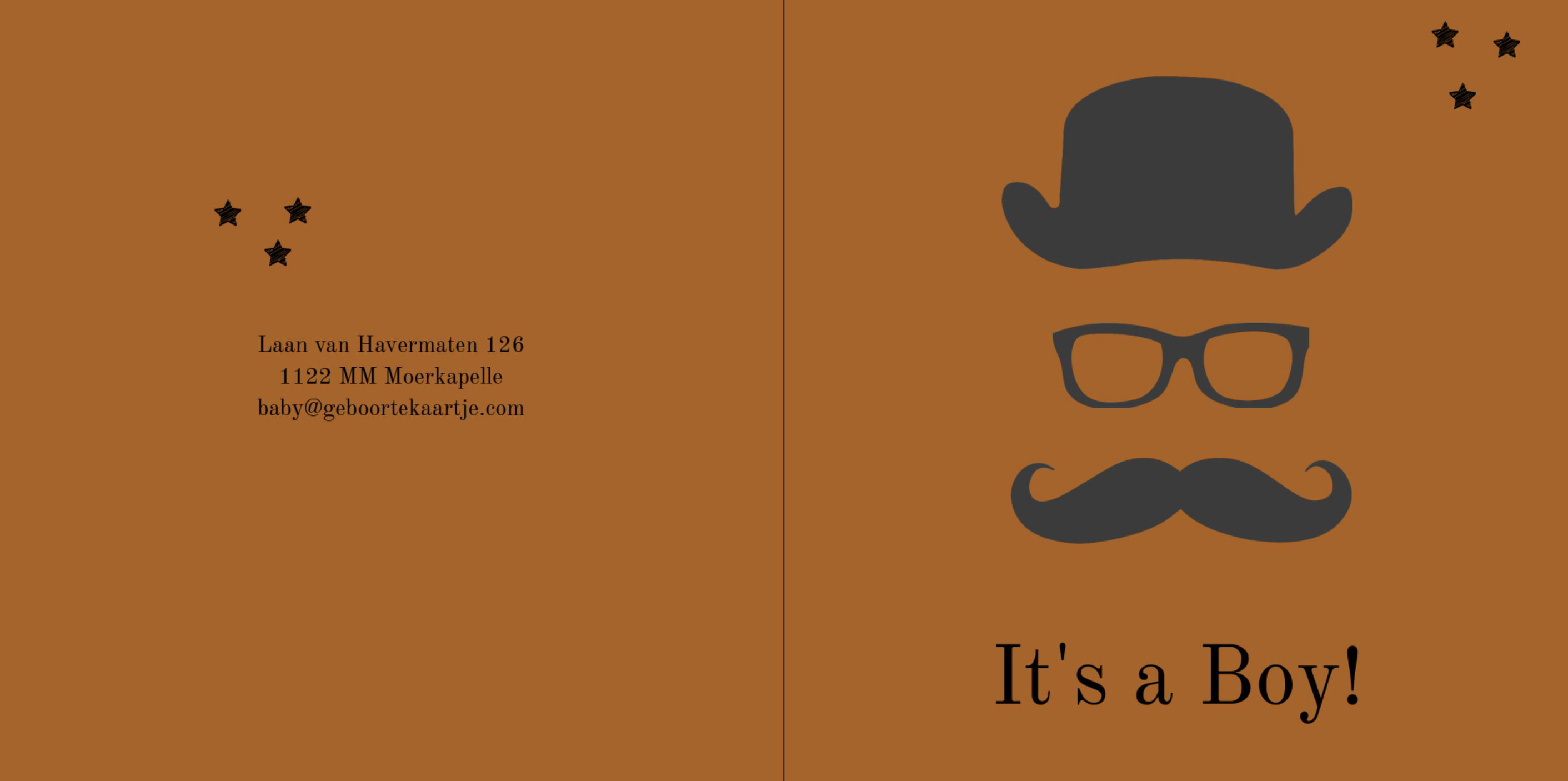 Kaartje voor een jongen met snor en bolhoed Kaartje voor een jongen met snor en bolhoed