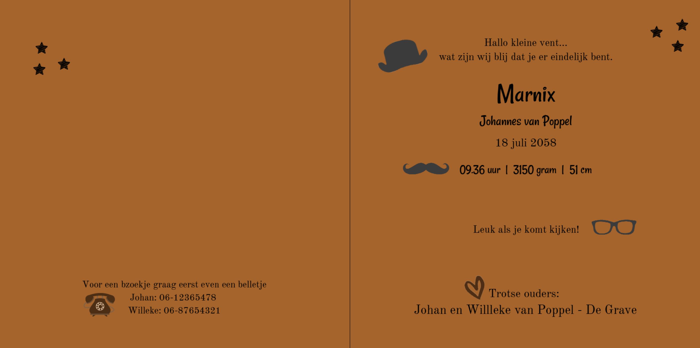 Kaartje voor een jongen met snor en bolhoed Kaartje voor een jongen met snor en bolhoed