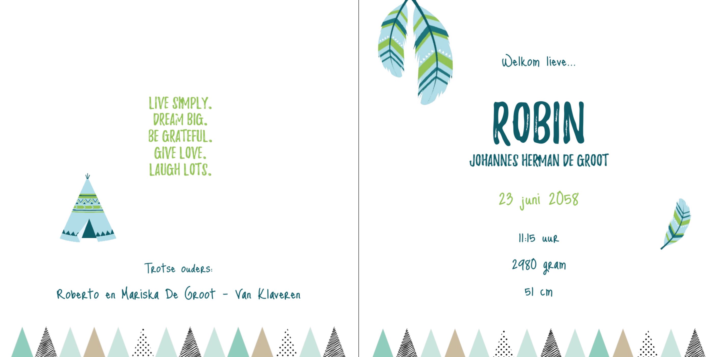 Kaartje voor een jongen met een tipi Kaartje voor een jongen met een tipi