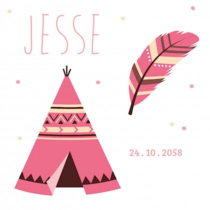 Kaart "Indianen tipi met veertje roze"