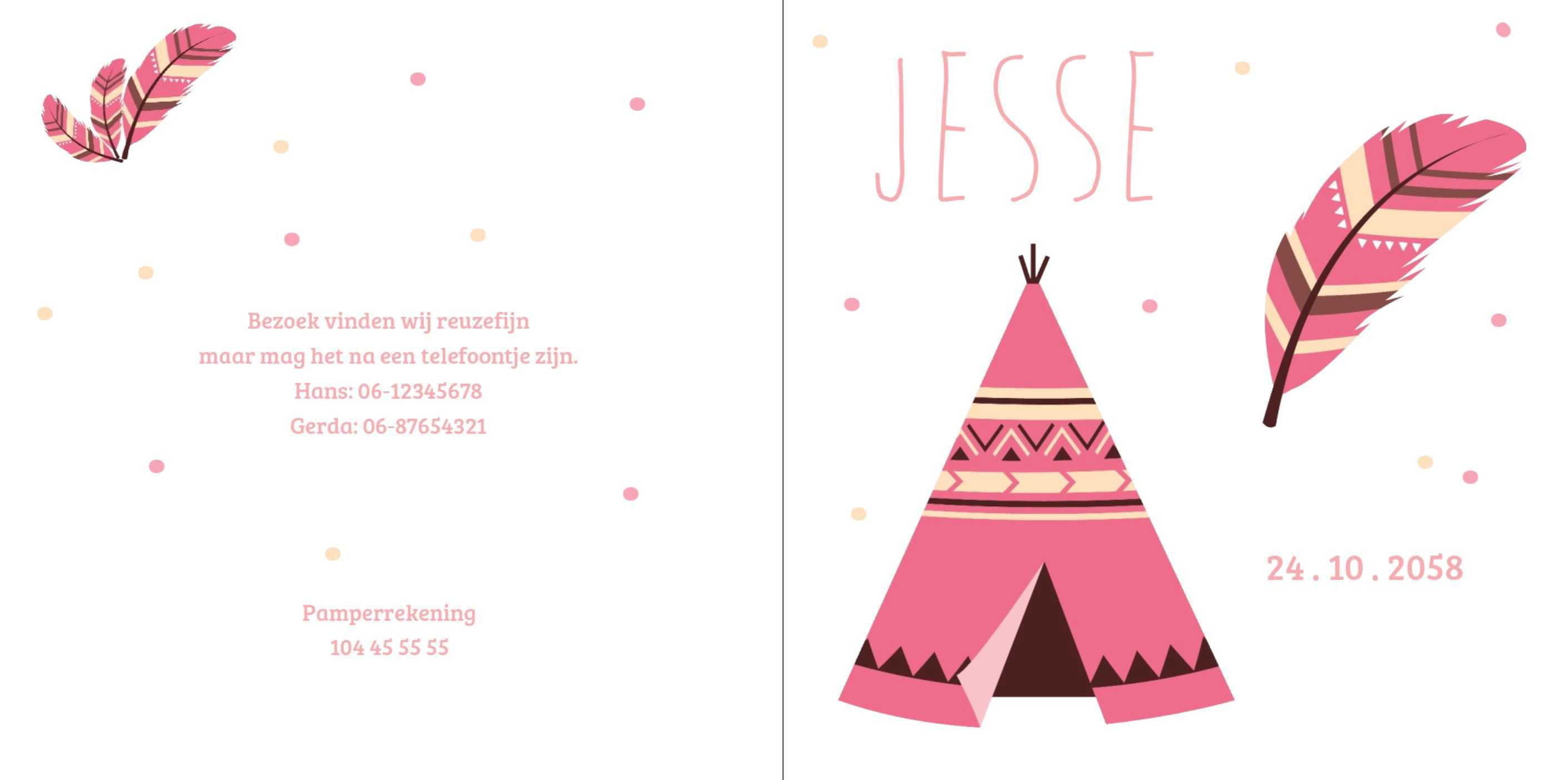 Kaart "Indianen tipi met veertje roze" Kaart "Indianen tipi met veertje roze"