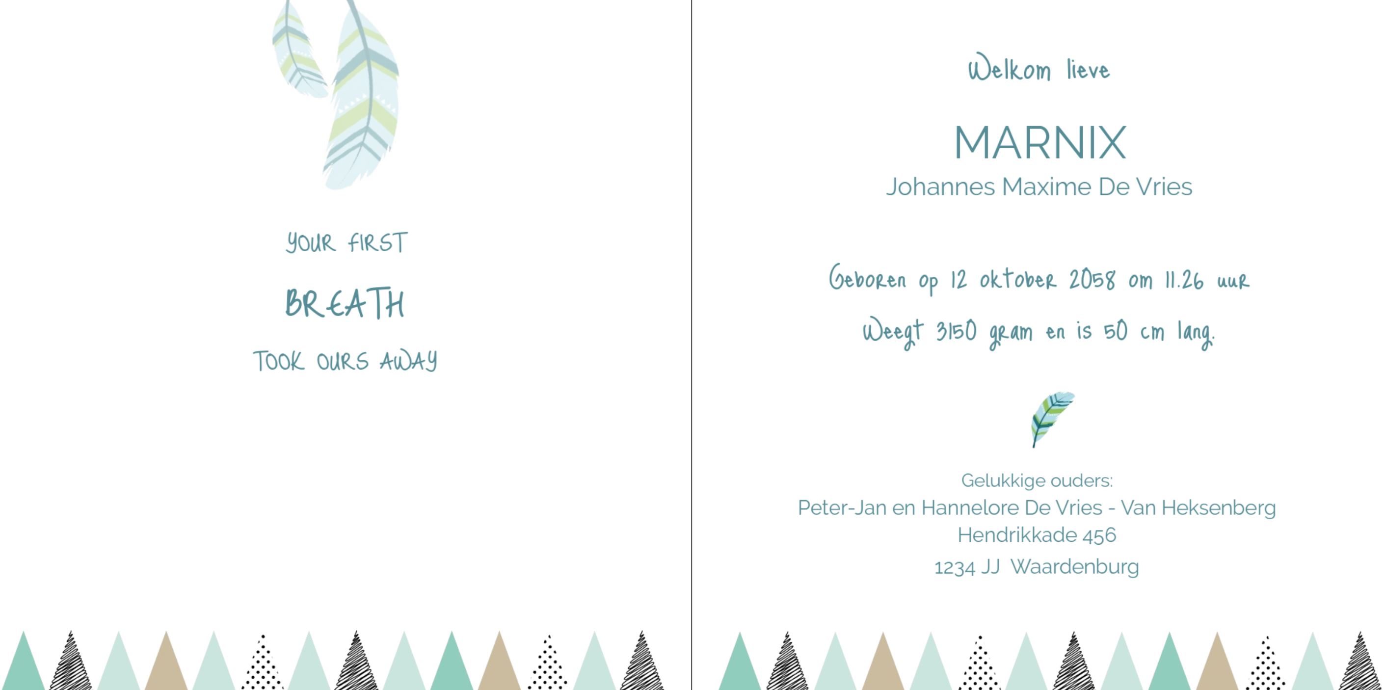 Kaartje met een veer en een tipi patroon Kaartje met een veer en een tipi patroon