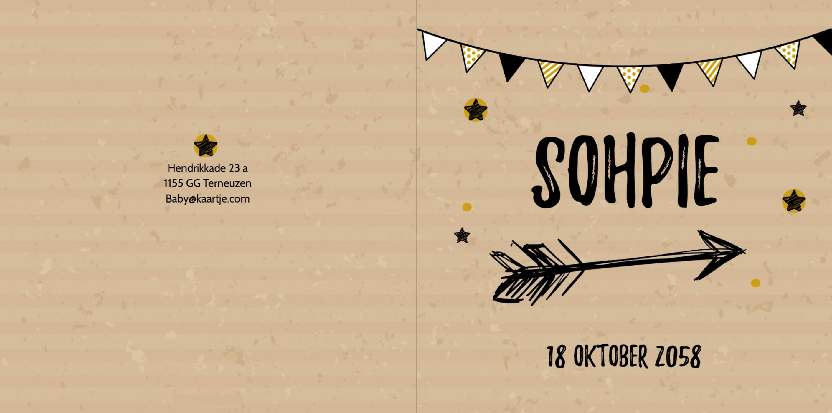 Kaartje een met pijl op kraft karton Kaartje een met pijl op kraft karton