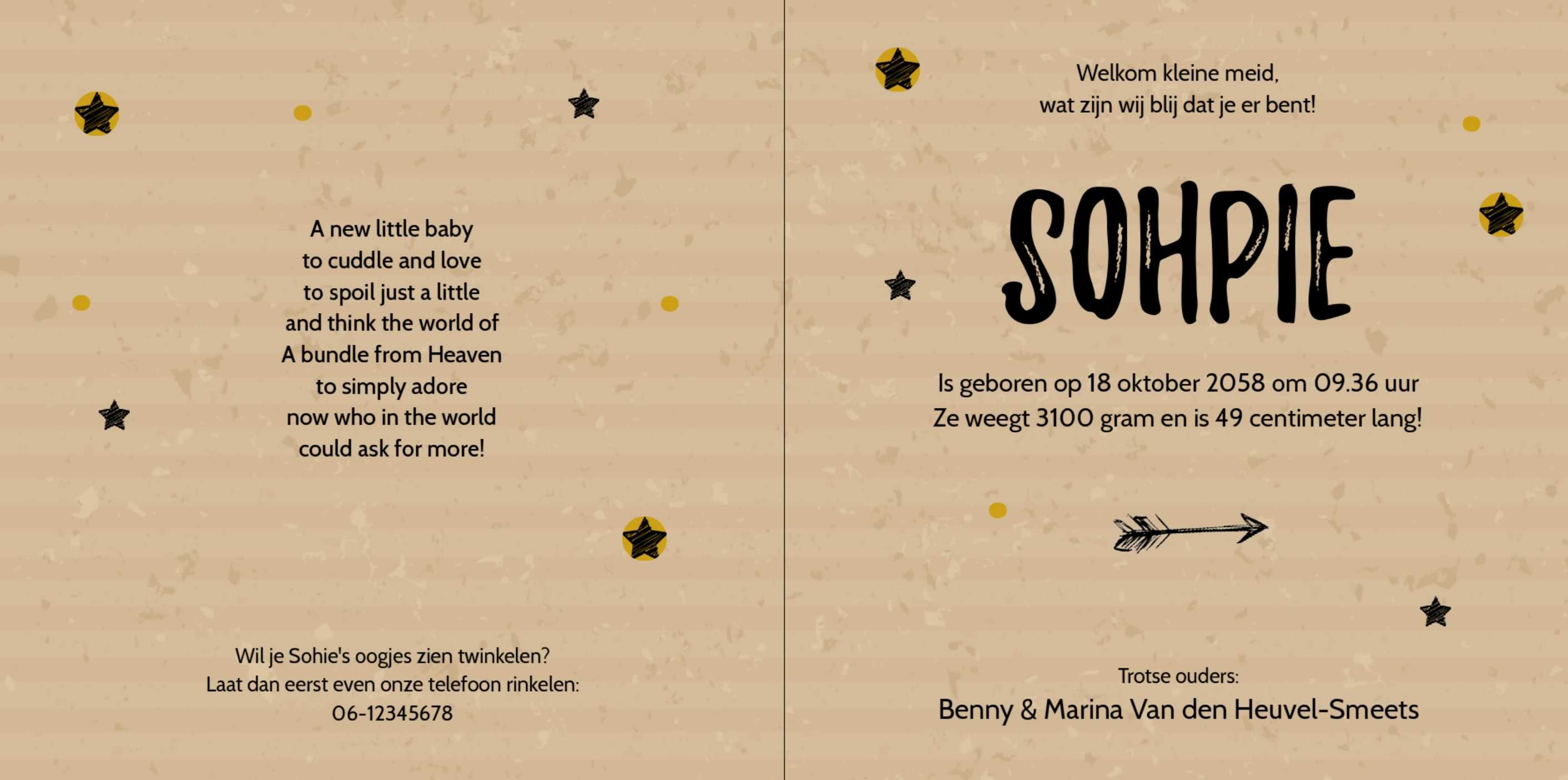 Kaartje een met pijl op kraft karton Kaartje een met pijl op kraft karton