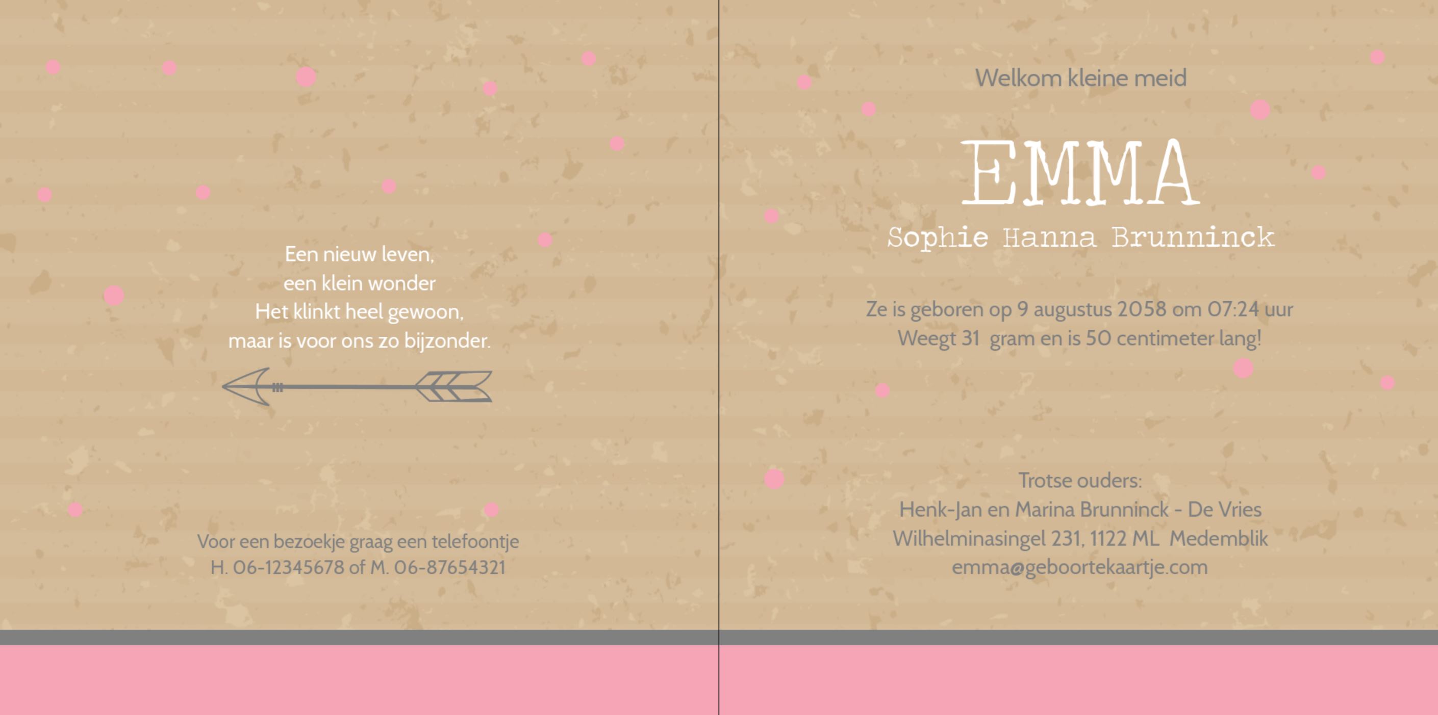 Kaartje voor een meisje op kraft karton Kaartje voor een meisje op kraft karton