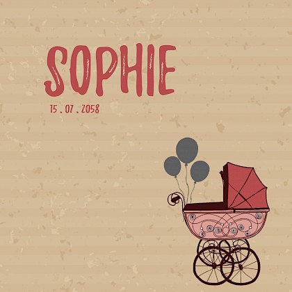 Meisjeskaartje met kinderwagen op kraftkarton