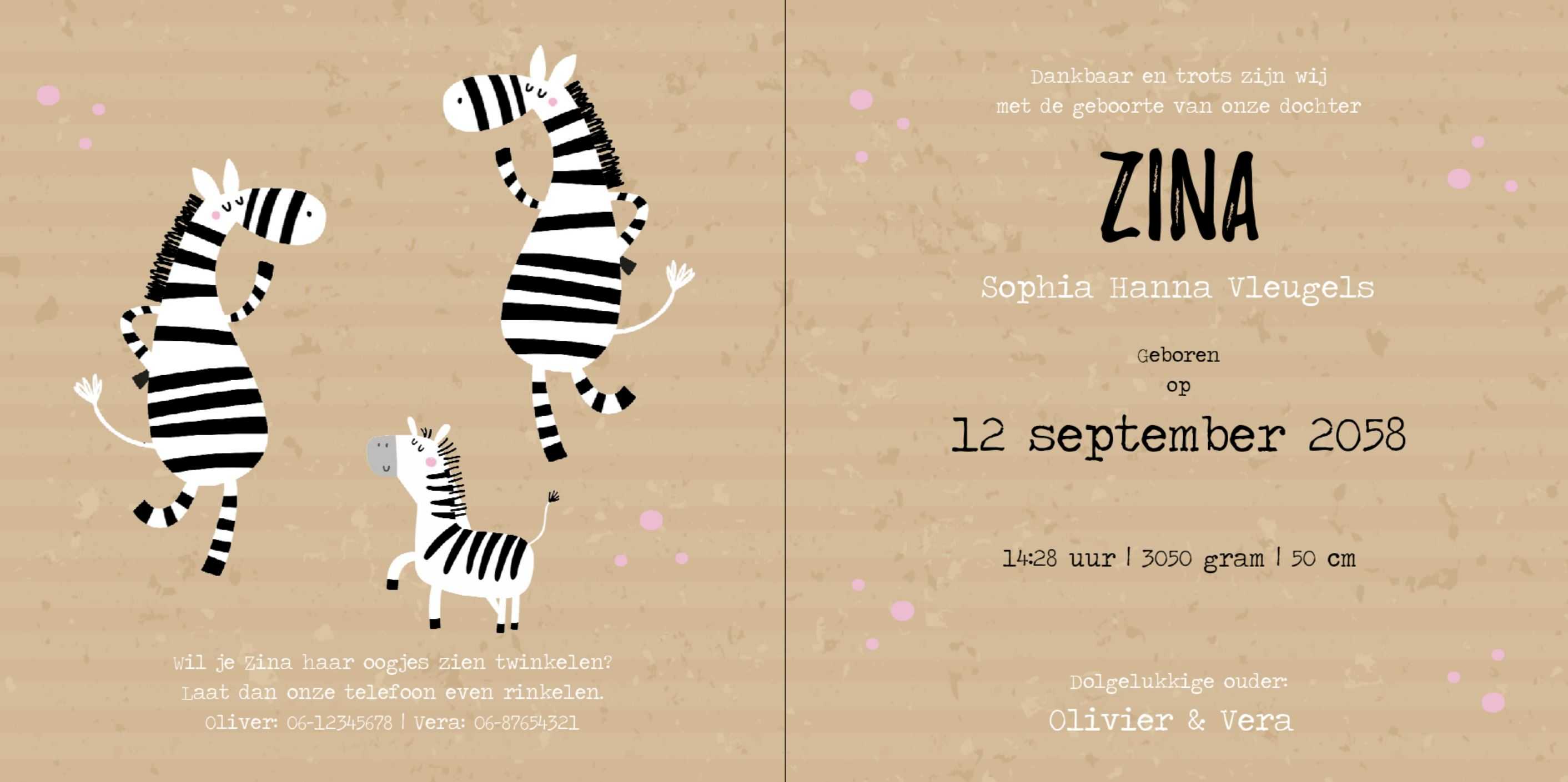 Gevouwen kaart "Zebra's op kraftmotief" Gevouwen kaart "Zebra's op kraftmotief"