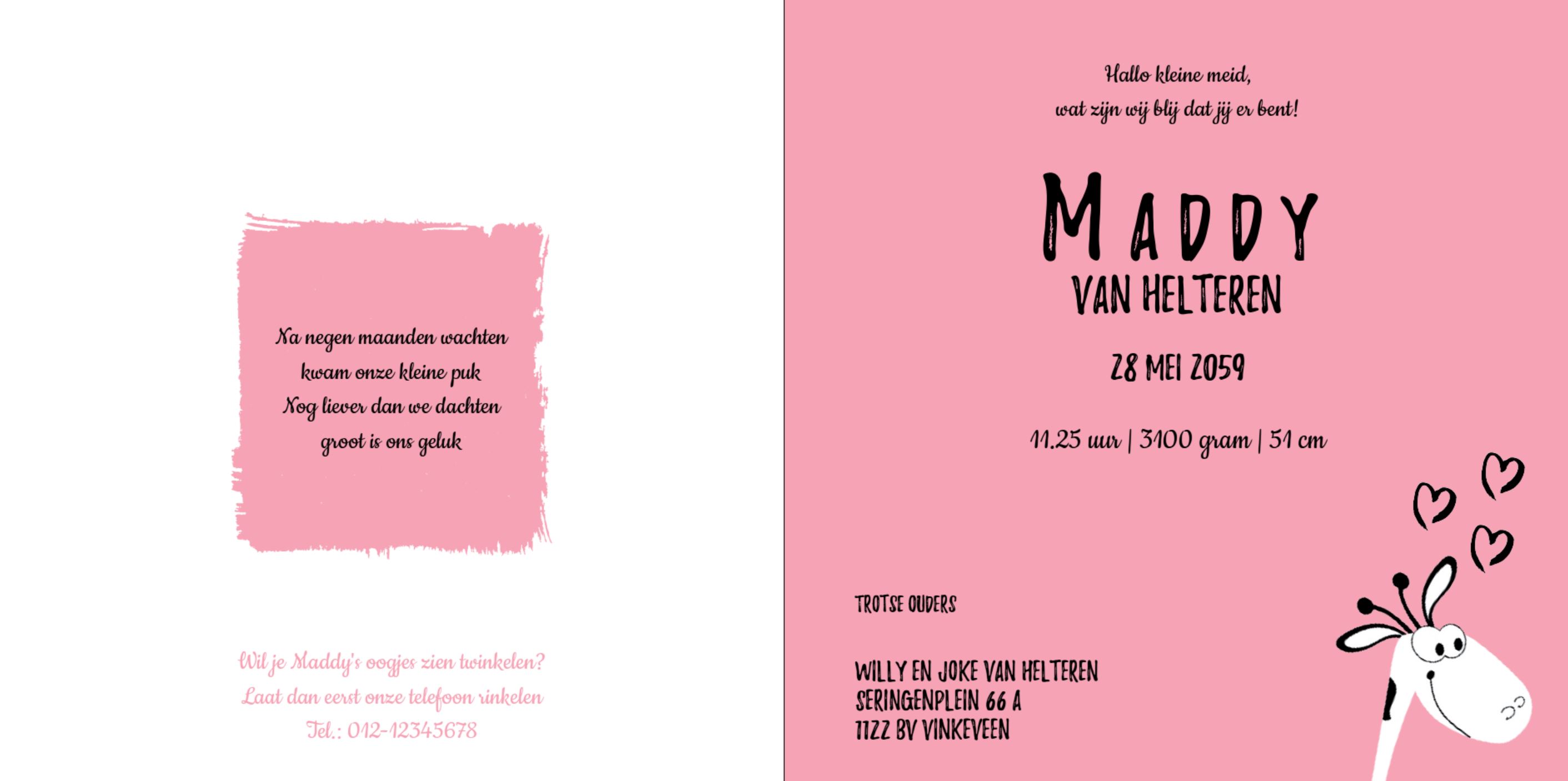 Meisjeskaartje met grappige giraffe Meisjeskaartje met grappige giraffe