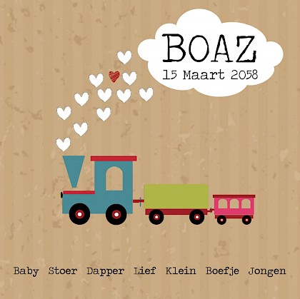 Kaartje met leuk treintje op kraft karton