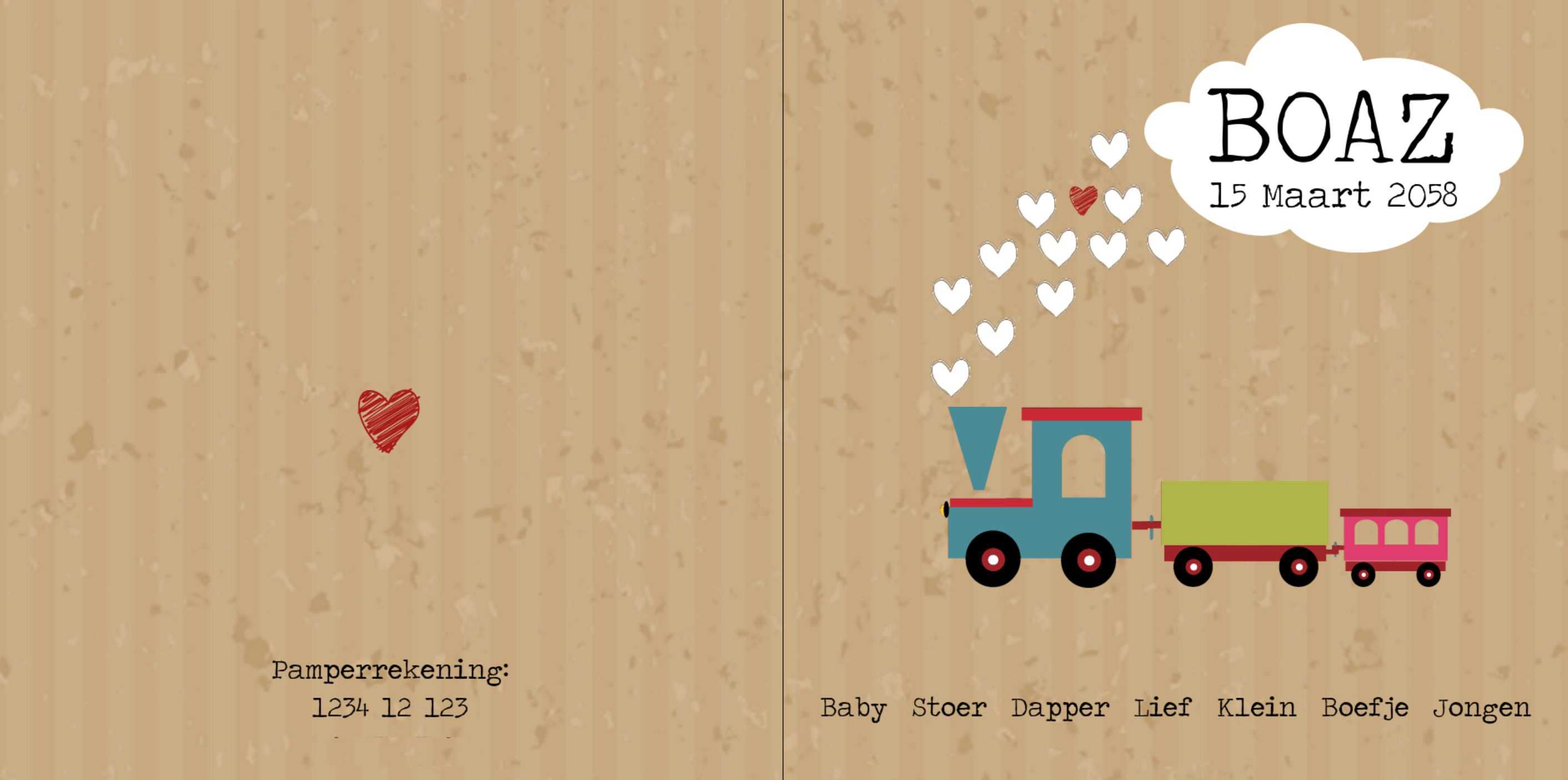 Kaartje met leuk treintje op kraft karton Kaartje met leuk treintje op kraft karton