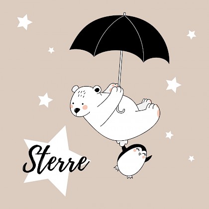 Beer hangend aan een paraplu