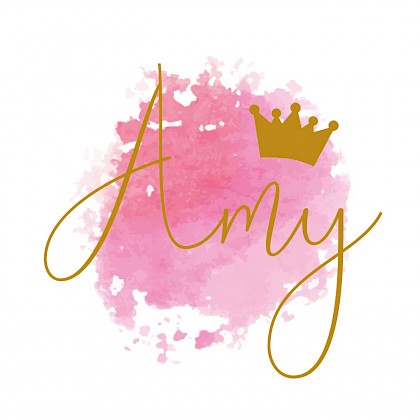 Kaartje met rode verfvlek en de naam en kroontje