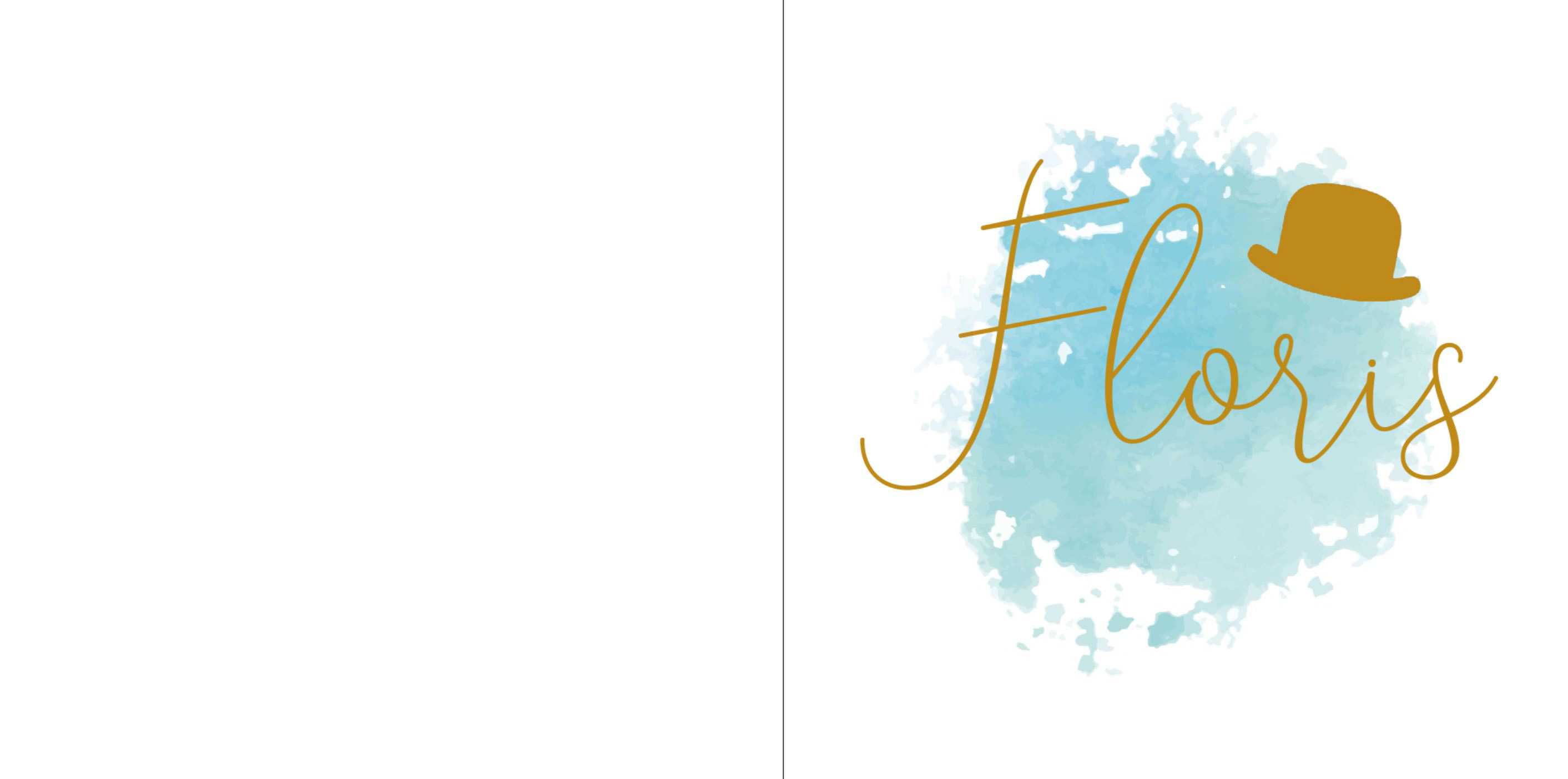 Kaartje met blauwe verfvlek en de naam en bolhoed Kaartje met blauwe verfvlek en de naam en bolhoed