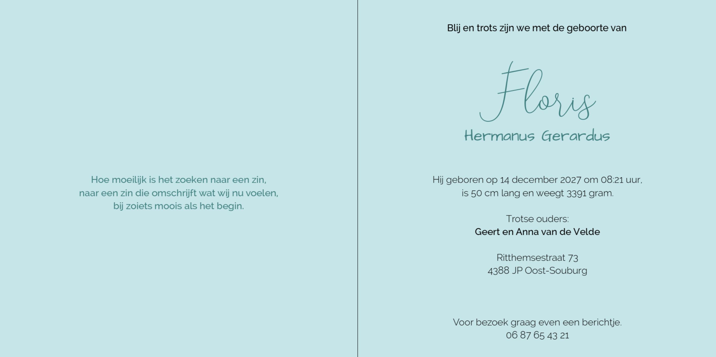 Kaartje met blauwe verfvlek en de naam en bolhoed Kaartje met blauwe verfvlek en de naam en bolhoed