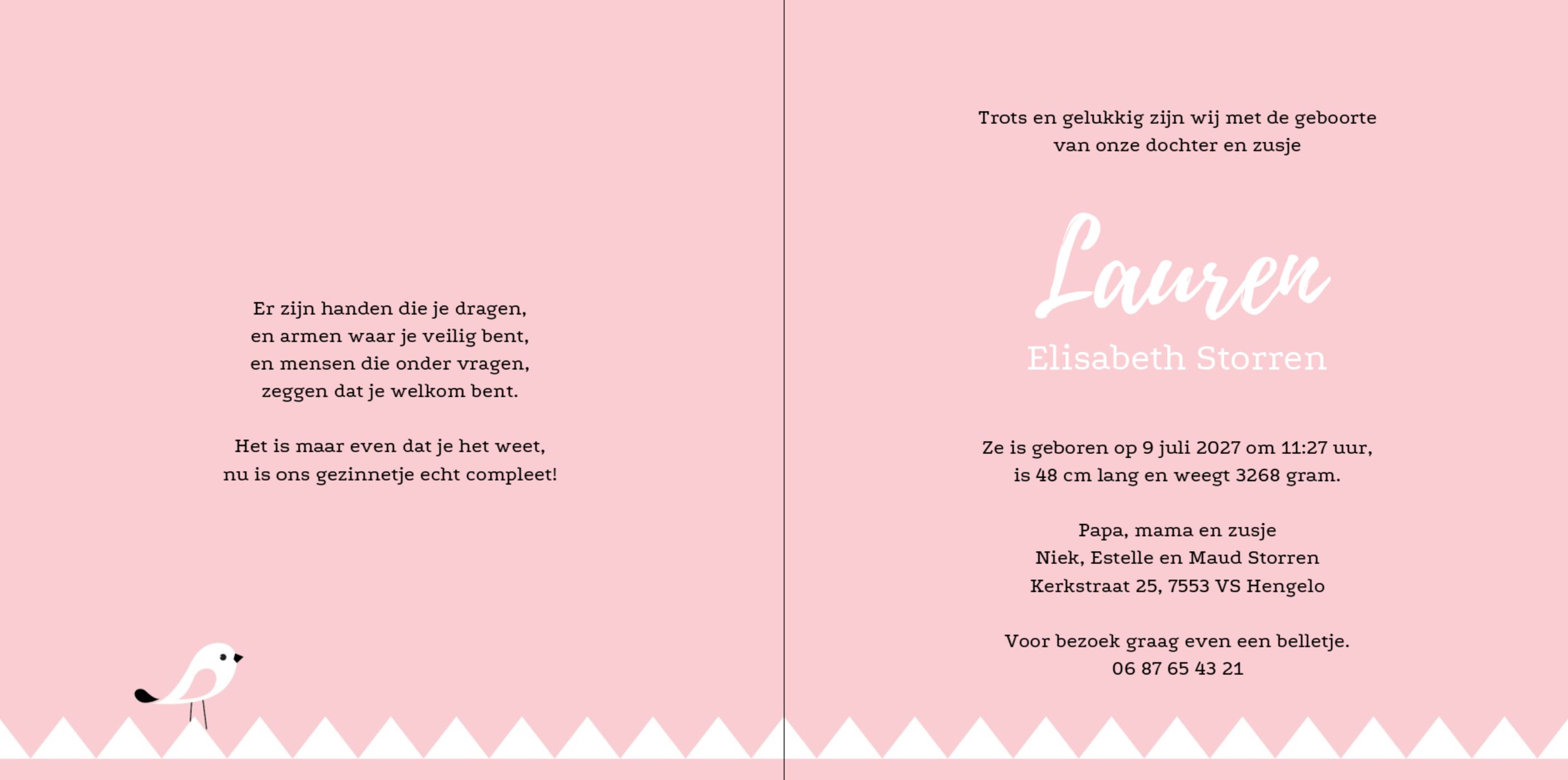 Kaartje een slinger en een vogeltje Kaartje een slinger en een vogeltje