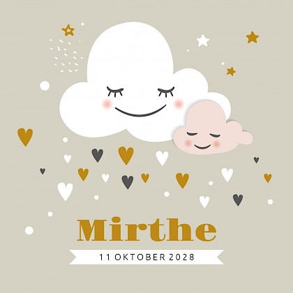 Kaartje met lieve wolkjes en hartjes Kaartje met lieve wolkjes en hartjes